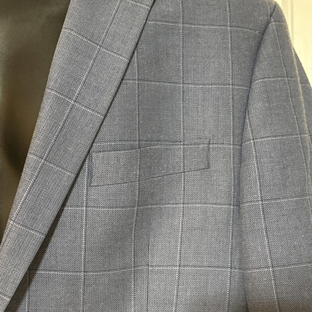 Lauren Ralph Lauren Men's Blazer 44R Light Blue Windowpane Silk/wool